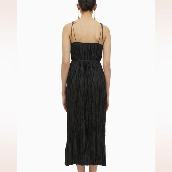 Ulla Johnson Orla Plisse sz 6 in Noir Black spaghetti tie strap Crinkle Dress - Picture 3 of 11